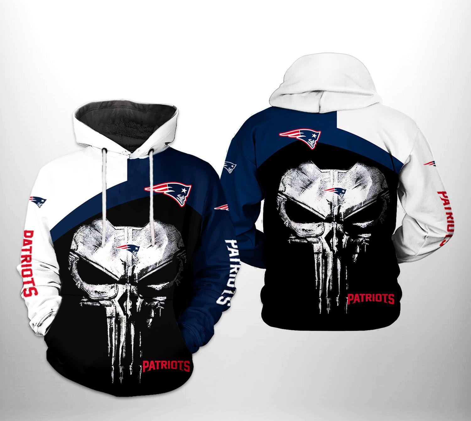 New England Patriots Skull Punisher Team 3D All Over Print Hoodie & Zip Hoodie