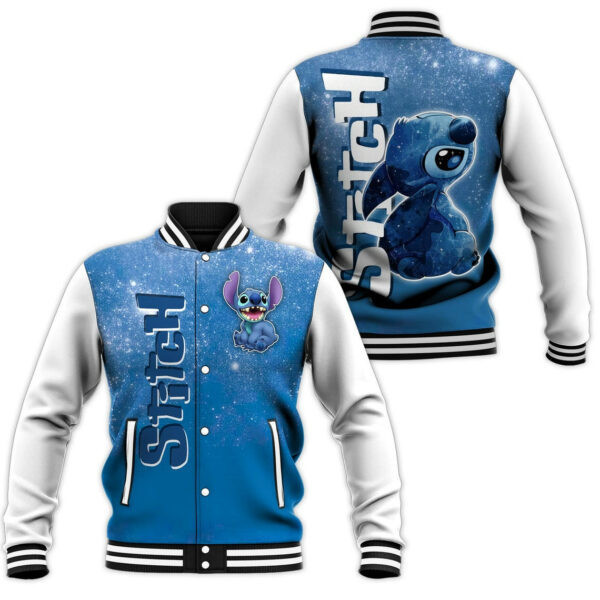 Bling Stitch Navy Blue White Disney Unisex Cartoon Graphic Casual Outfits Gift Lover Baseball Jacket 377
