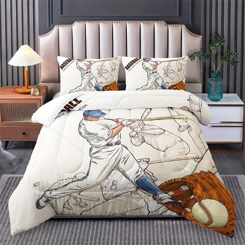 Baseball Bedding Set Vintage Baseball Player Poses Pattern Duvet Covers