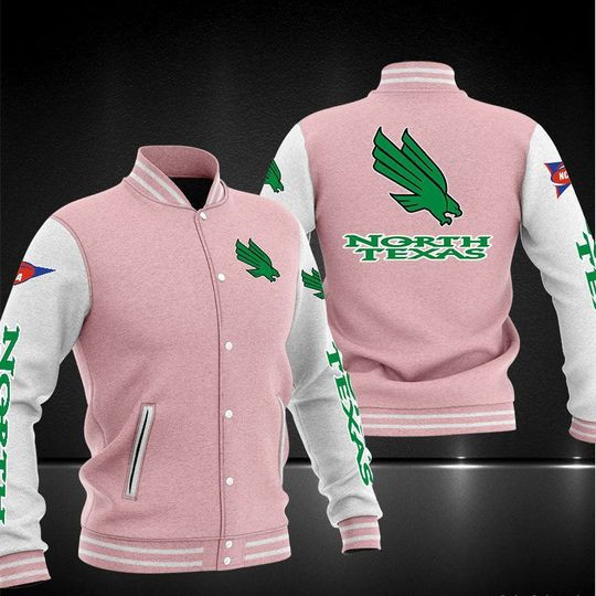 North Texas Mean Green Pink White Baseball Jacket
