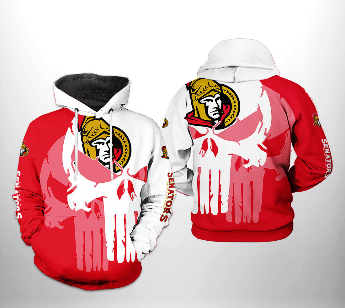 Ottawa Senators Team Skull 3D All Over Print Hoodie & Zip Hoodie