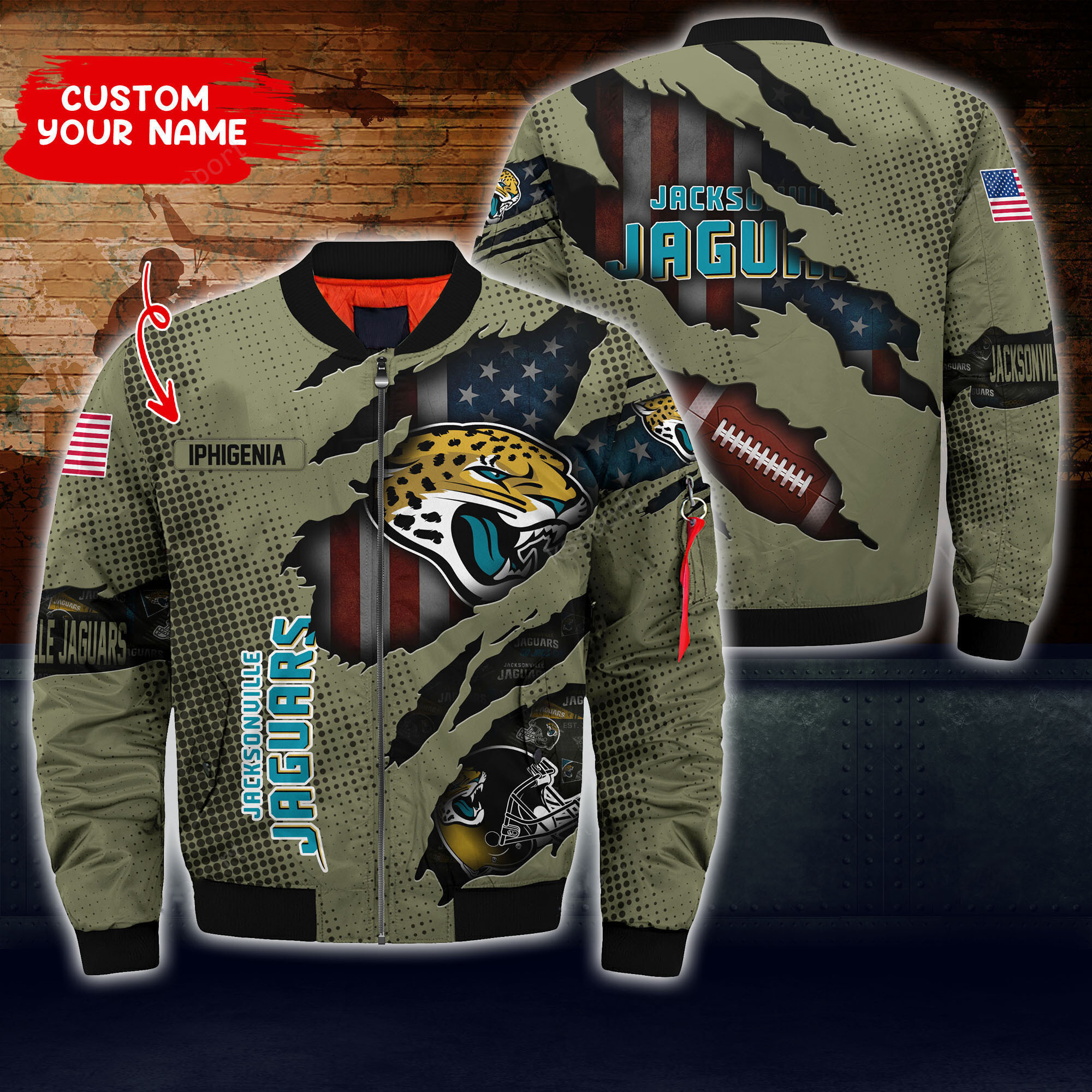 Jacksonville Jaguars Personalized Thick Bomber Jacket CS54