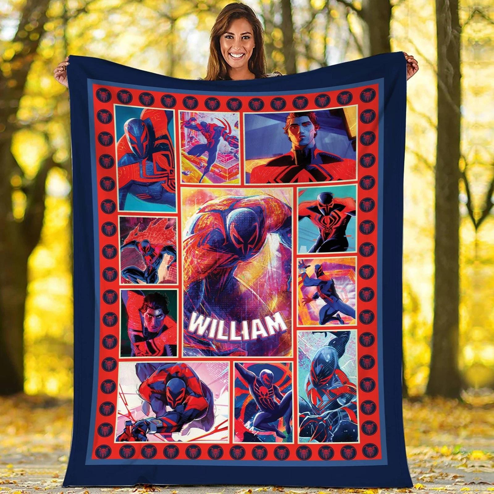 Spider Man 2099 Blanket Miguel O'Hara Spider Man Across The Spider Verse Fleece Sherpa Blanket