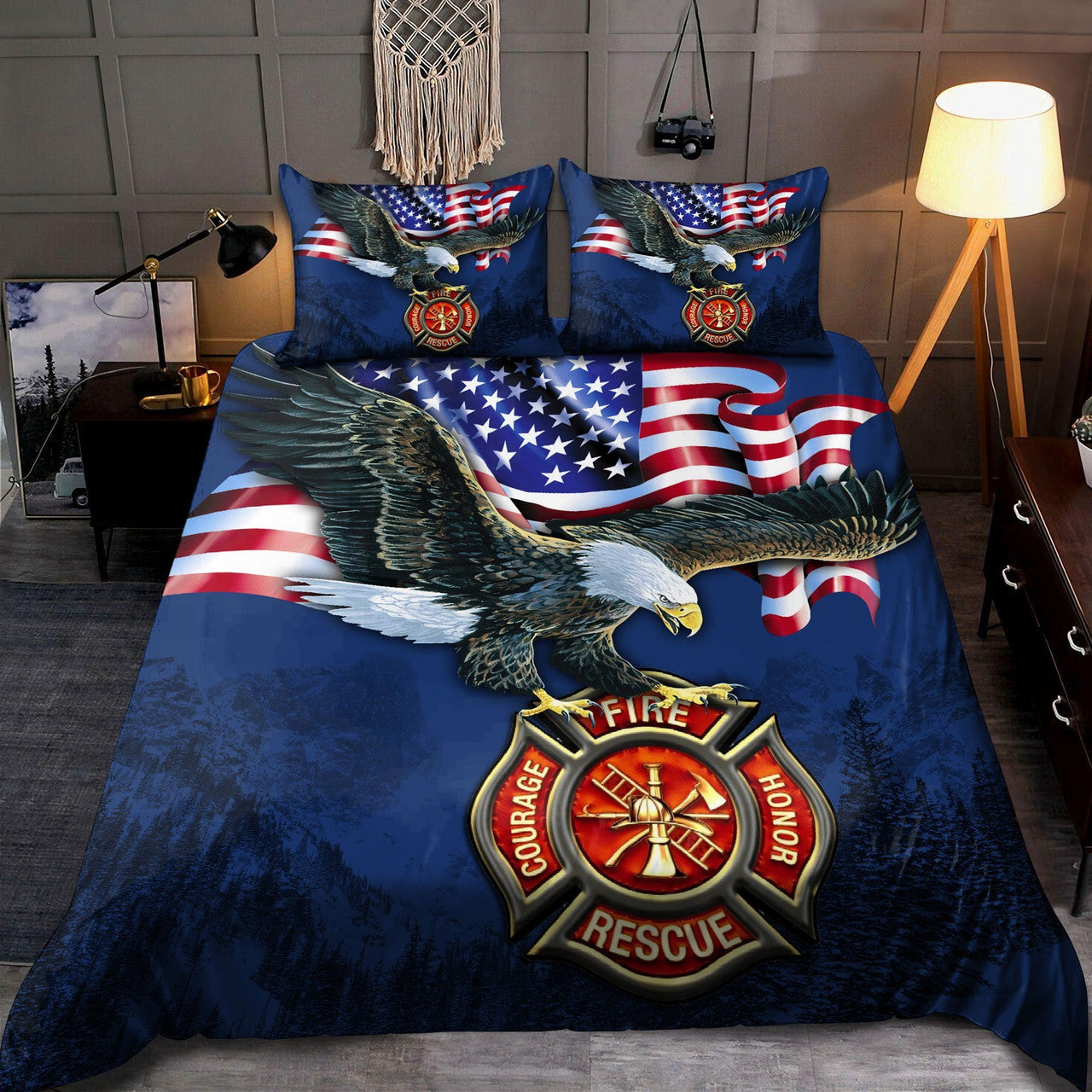 Firefighter Bedding Set Eagle Firefighter American Flag Duvet Covers