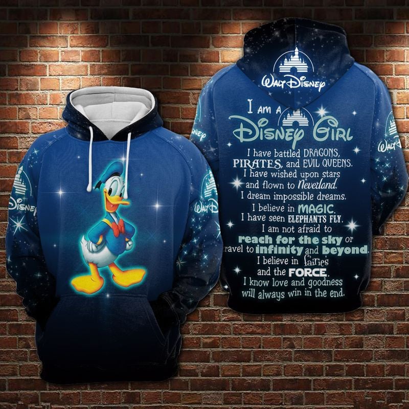 I Am A Girl Donald Duck Blue Over Print 3d Hoodie Zip Hoodie