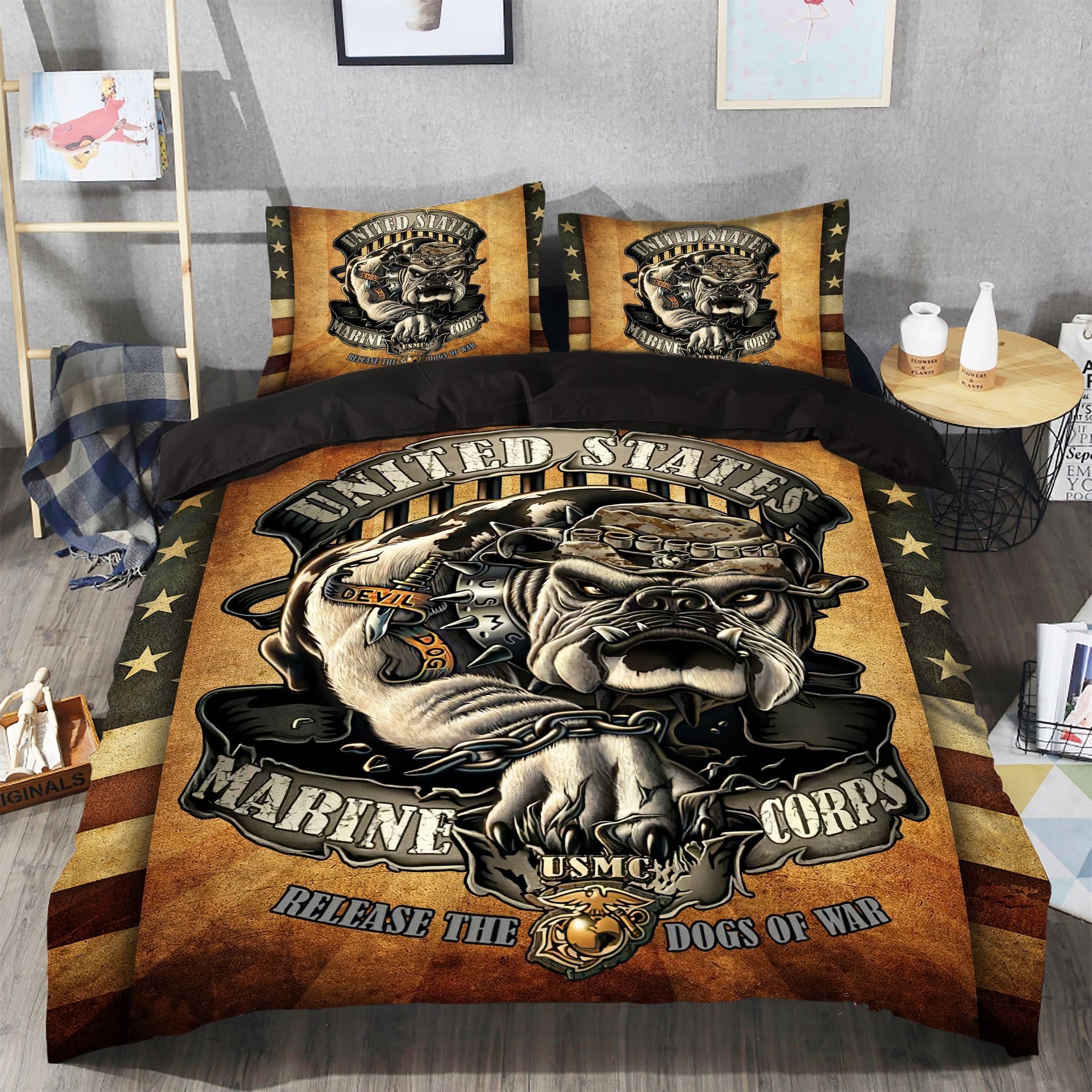 Veteran Bedding Set US Marine Corps Release The Dogs Of War Duvet Covers