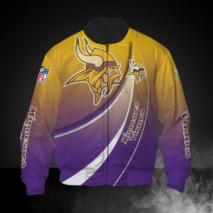 Minnesota Vikings Yellow Purple Curve Bomber Jacket
