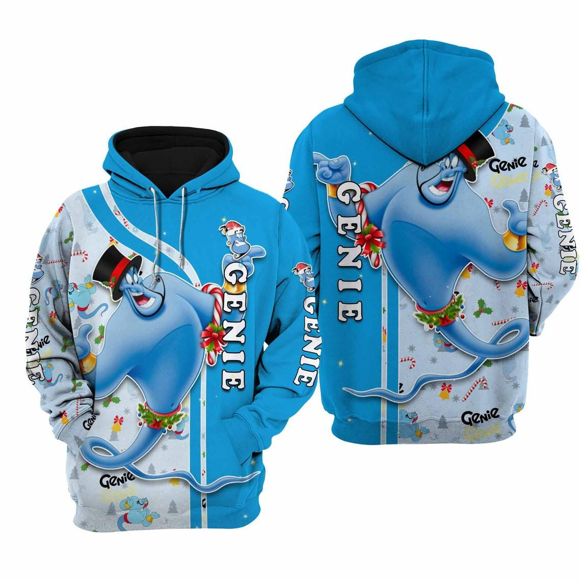 Aladdin Genie Lamp Santa Xmas Fan Gift, Aladdin Gift, Cartoon Graphic Outfits Aop Hoodie, Zip Hoodie