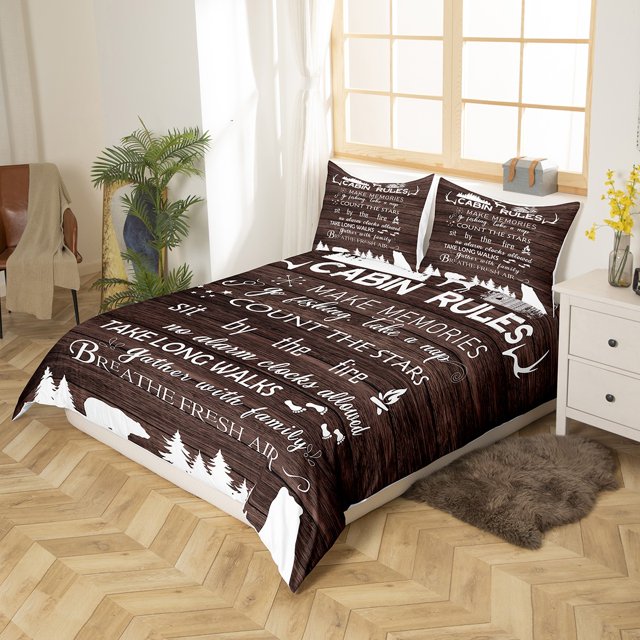 Camping Bedding Set Cabin Rules Make Memories Duvet Covers Brown