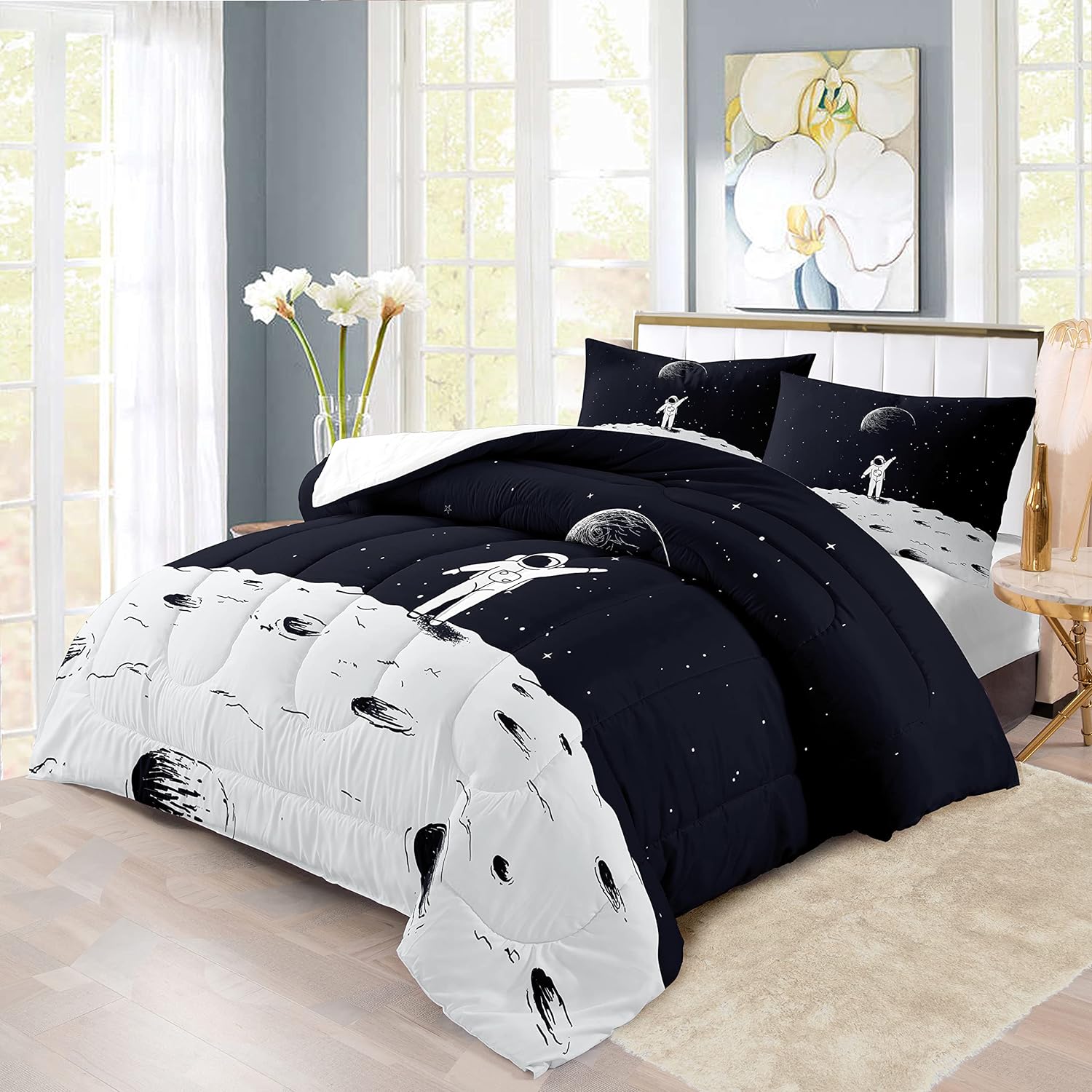 Astronaut Bedding Set Outer Space Astronaut On The Planet Duvet Covers Black