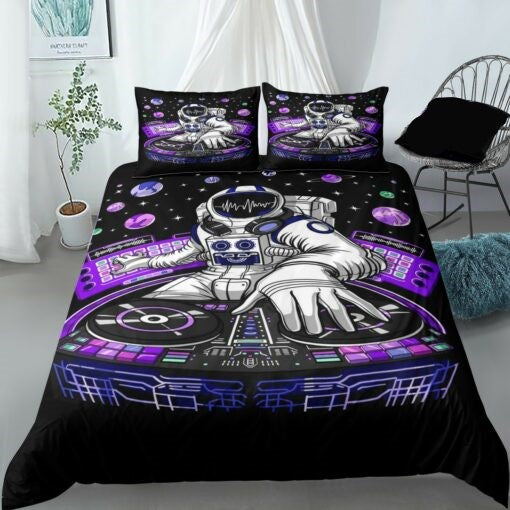Astronaut Bedding Set Astronaut Techno Music DJ Duvet Covers Black