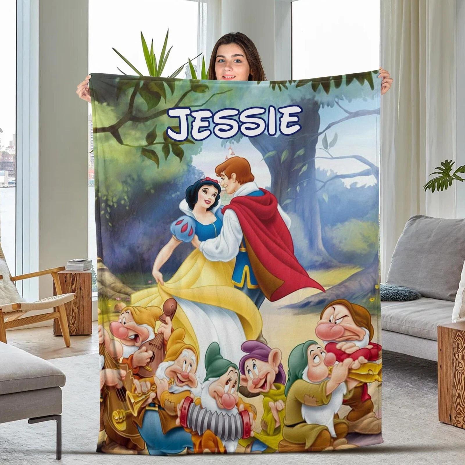 Snow White And Seven Dwarfs Blanket Custom Name Cartoon Fleece Sherpa Blanket