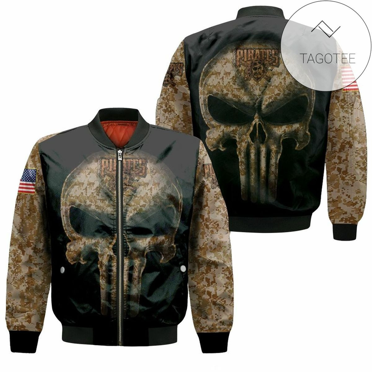 Pittsburgh Pirates Camouflage Skull American Flag Bomber Jacket