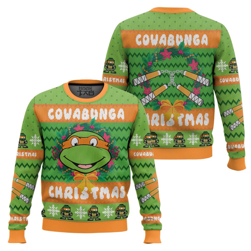 Cowabunga Michaelangelo Christmas Teenage Mutant Ninja Turtles Ugly Christmas Sweater