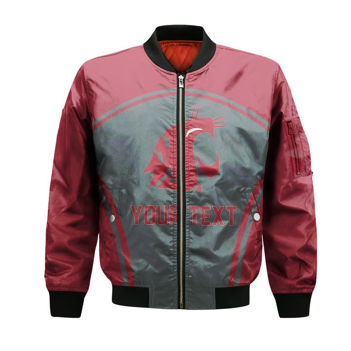 Washington State Cougars Custom Text Number Red Grey Curve Style Bomber Jacket