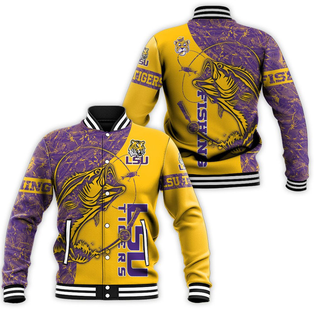 LSU Tigers Custom Name Number Fan Fishing Lover Baseball Jacket