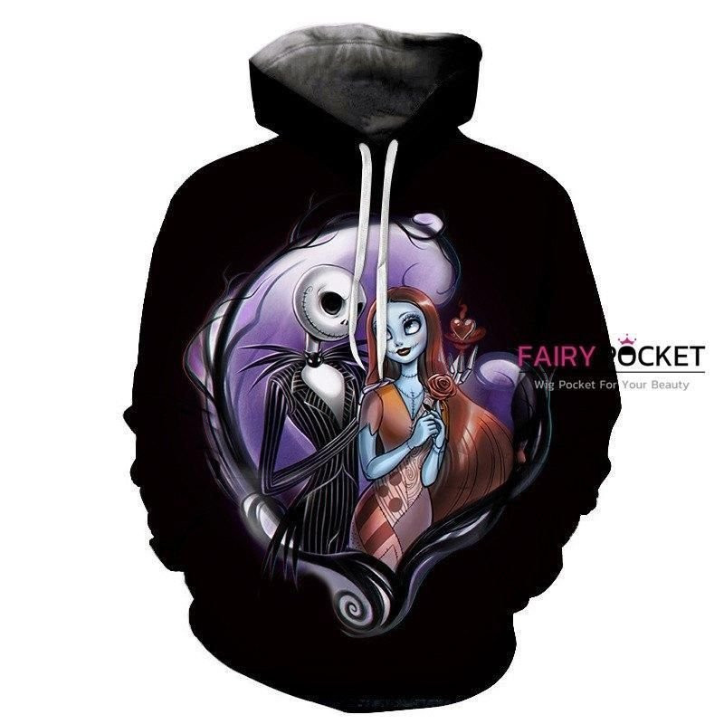 The Nightmare Before Christmas Jack Skellington Sally Black 3D All Over Print Hoodie & Zip Hoodie