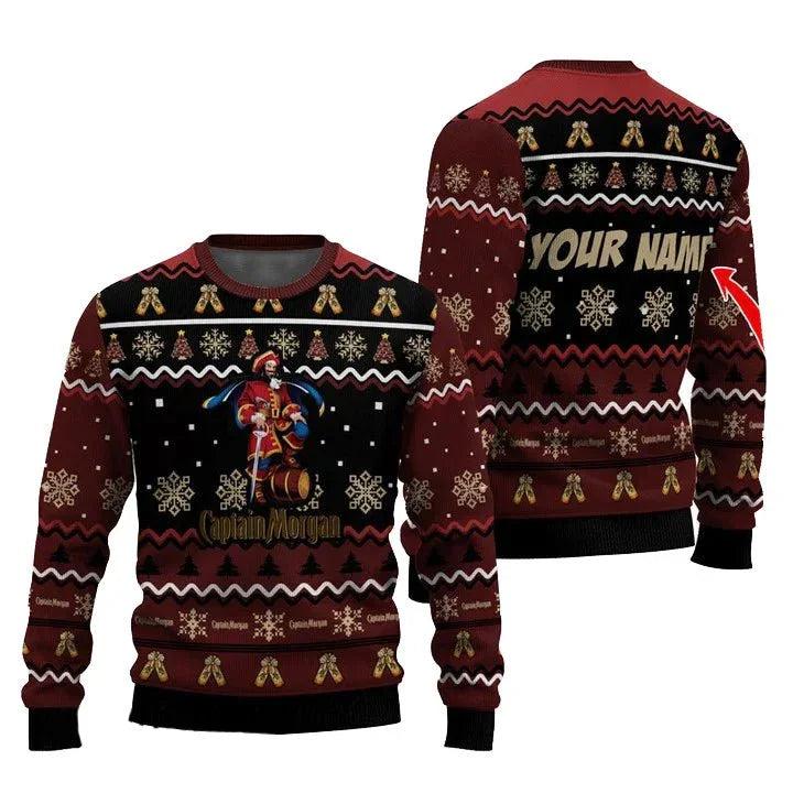 Personalized Captain Morgan Pine Tree Snowing Ugly Christmas Sweater