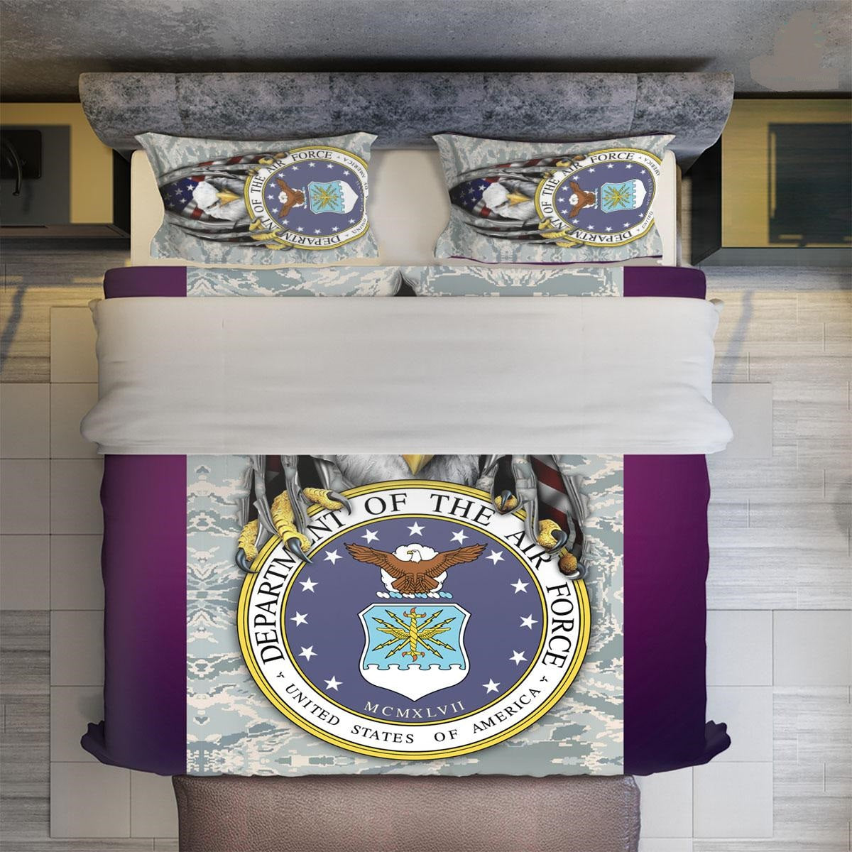 Veteran Bedding Set Department Of The Air Force Symbol Camo Pattern Duvet Covers