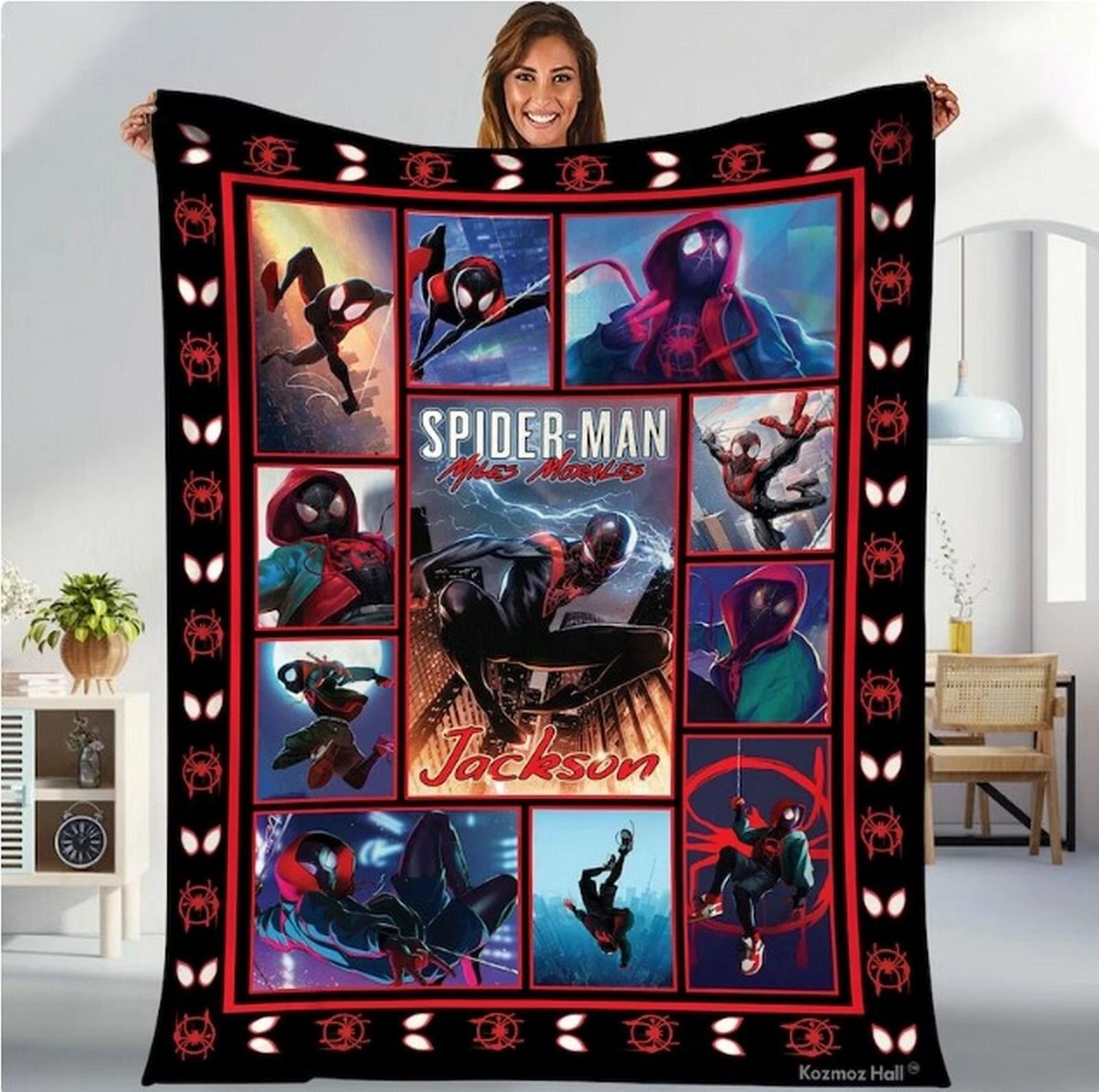 Miles Morales Spiderman Blanket Across The Spider Verse Fleece Sherpa Blanket