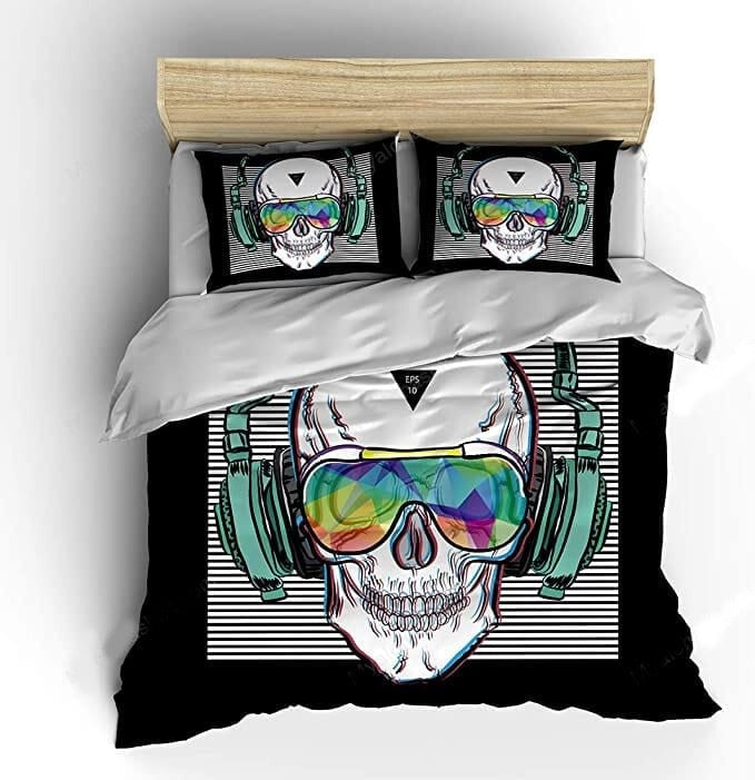 Skull Bedding Set Skull Listening Music Rocker Headphone Duvet Covers