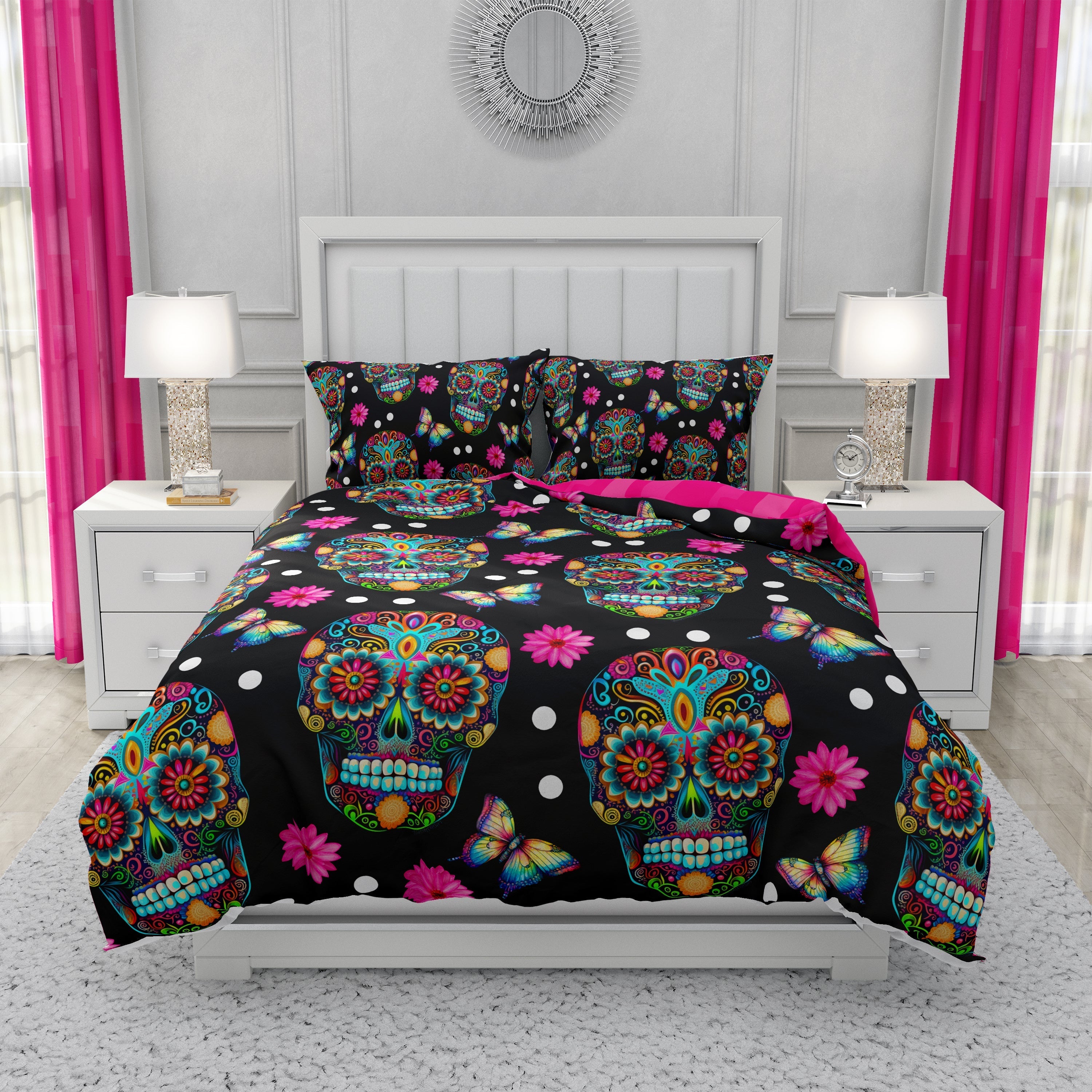 Skull Bedding Set Sugar Skulls With Flowers Duvet Covers