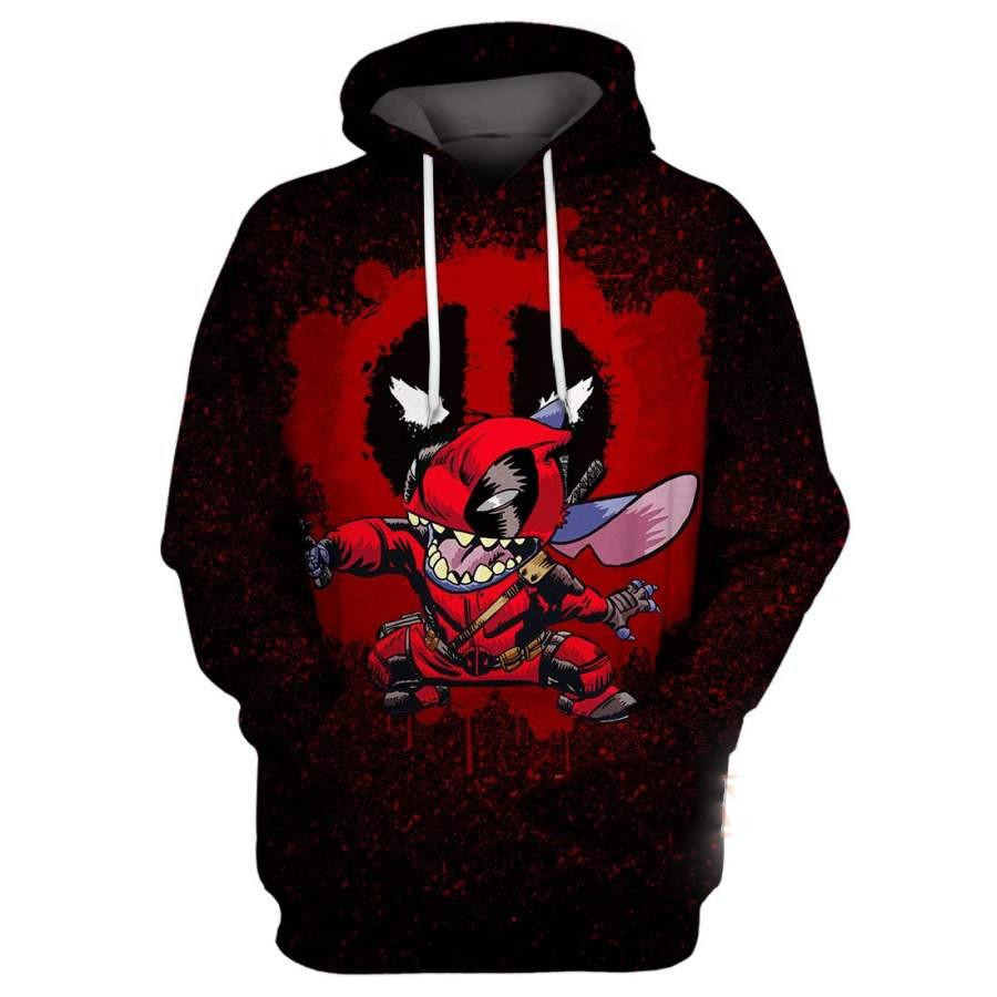 Stitch Fan Gift, Stitch Cosplay Deadpool, Deadpool Marvel Comics All Over Print Hoodie