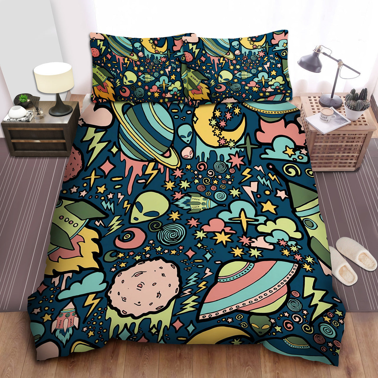 UFO Bedding Set UFO Alien Planets Pattern Duvet Covers
