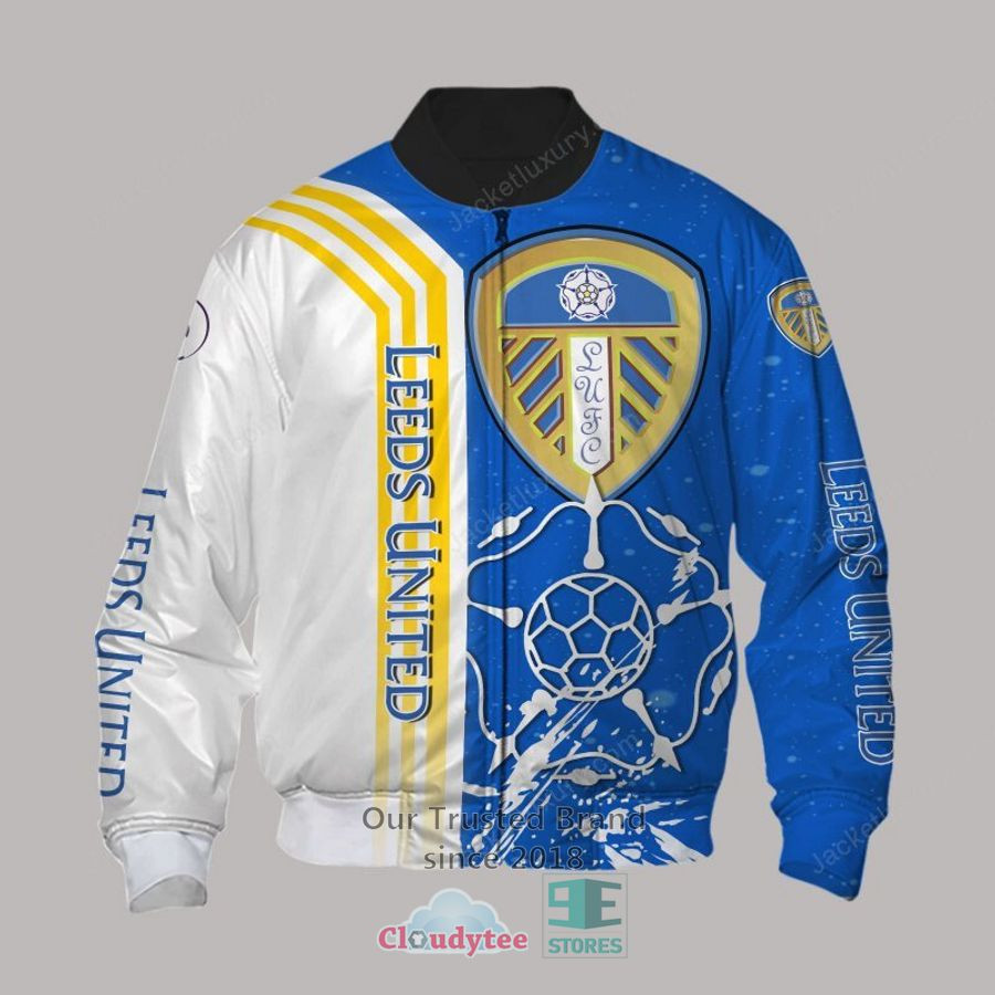 Leeds United Blue With Yellow Stripes Bomber Jacket