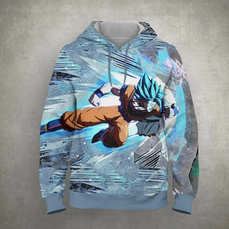 Goku Blue Saiyan Cartoon Dragon Ball 8 Over Print 3d Hoodie Zip Hoodie