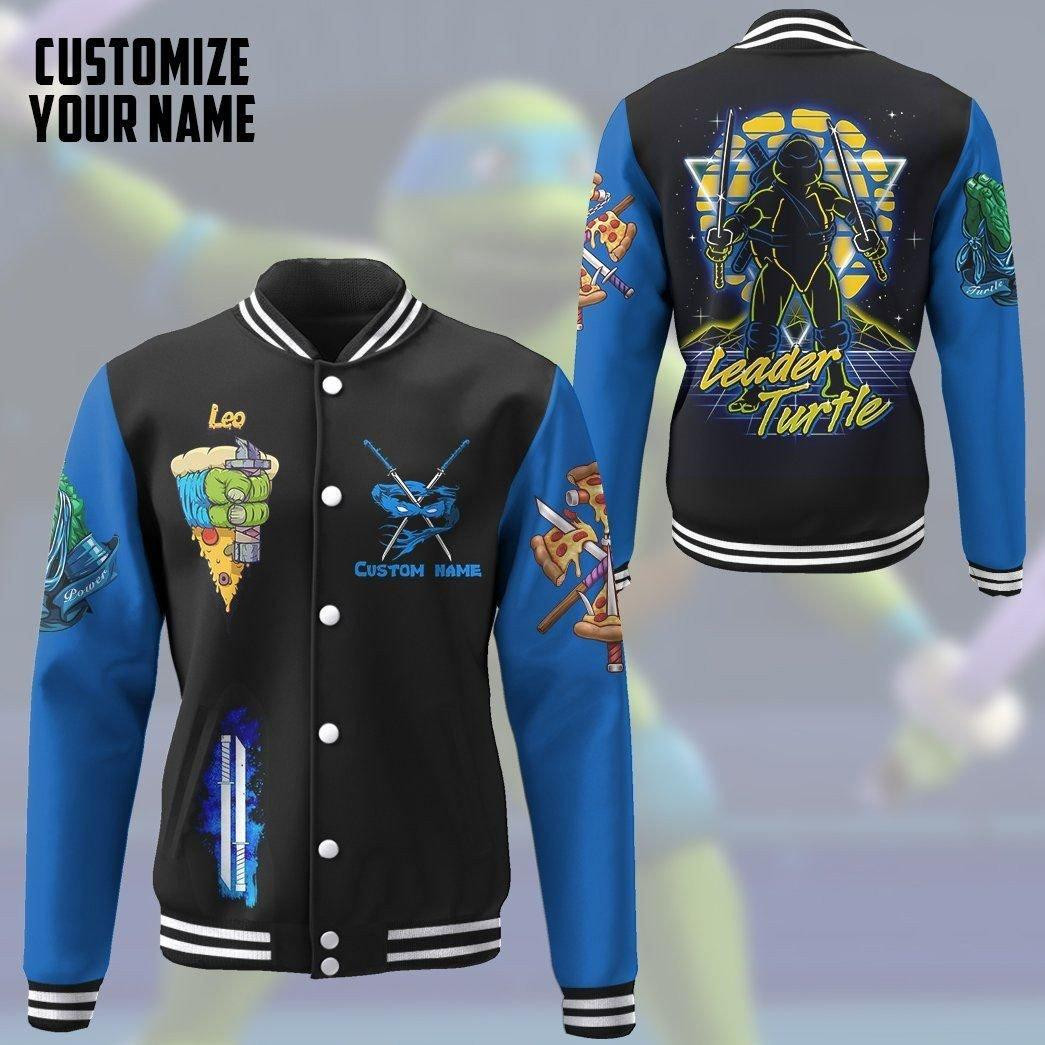Gearhumans 3d Blue Leonardo Tmnt Leo Cosplay Custom Name Baseball Jacket 30, Gift Lover Baseball Jacket