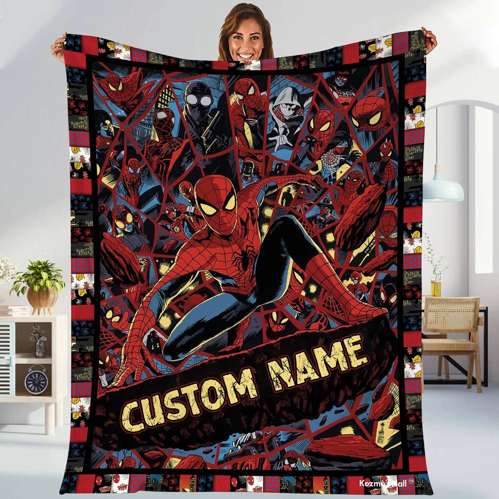 Personalized Peter Parker Spiderman Blanket Spiderman Fleece Sherpa Blanket