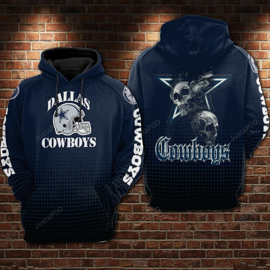 Cowboys Football Skull Dark Blue 3D All Over Print Hoodie & Zip Hoodie