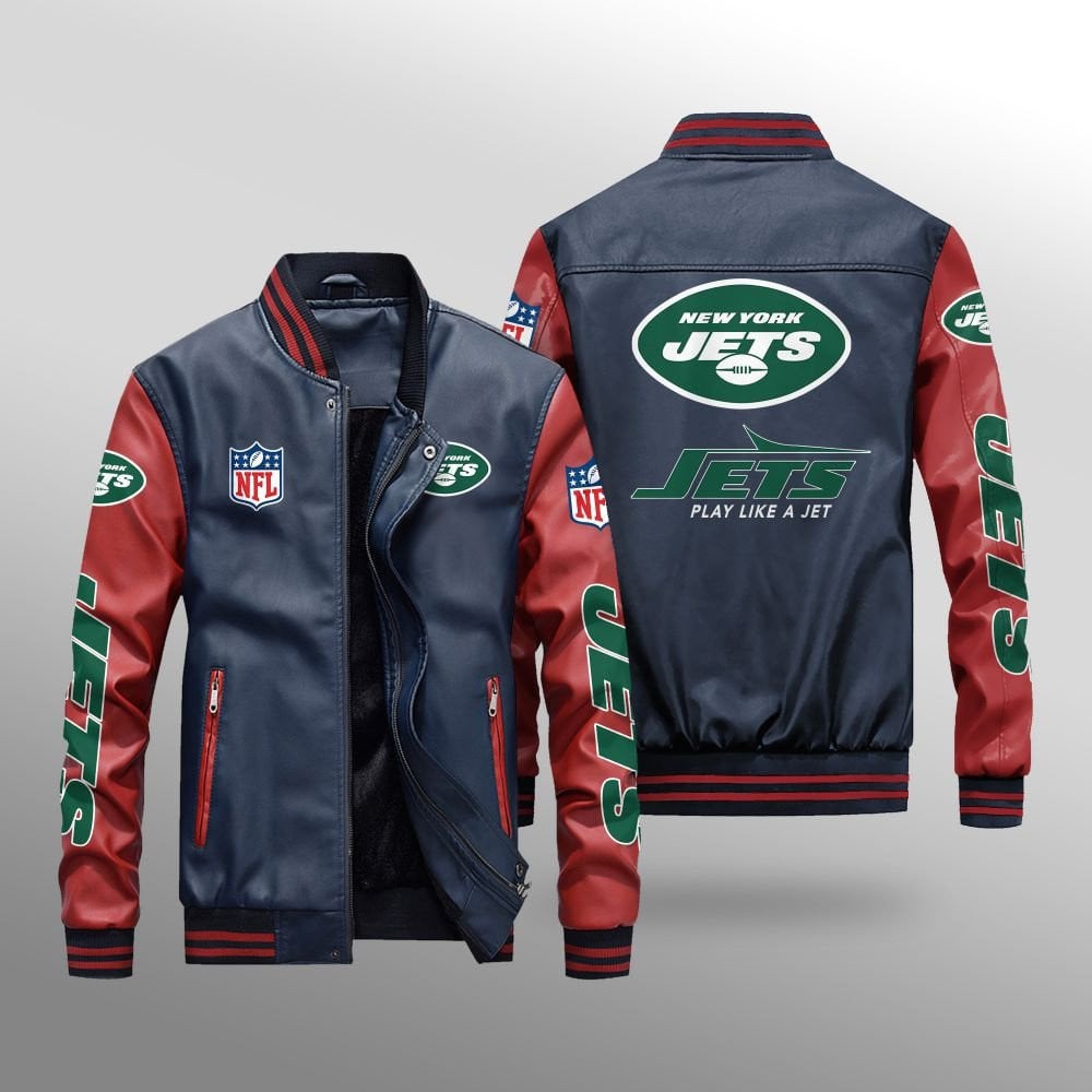 New York Jets Leather Bomber Jacket BG34
