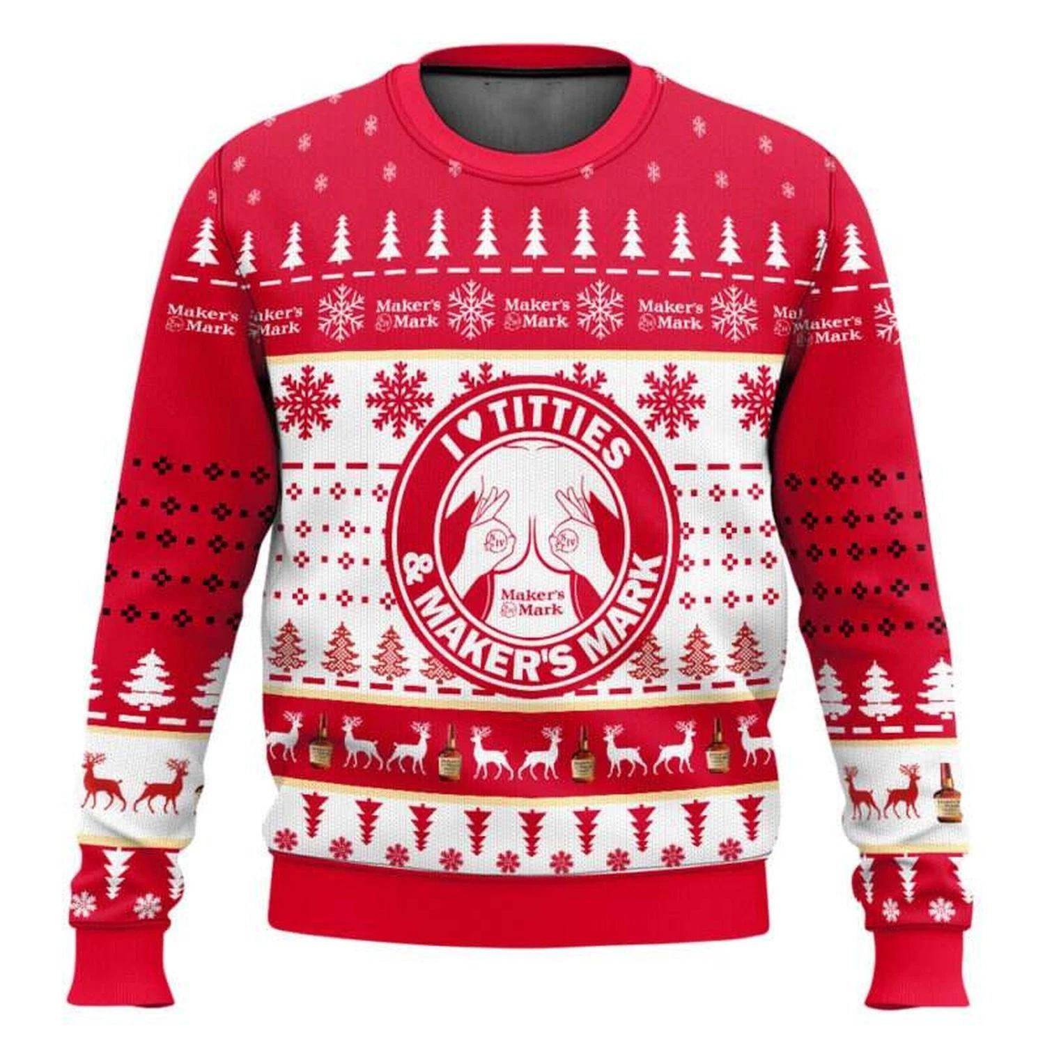Makers Mark Titties Ugly Christmas Sweater