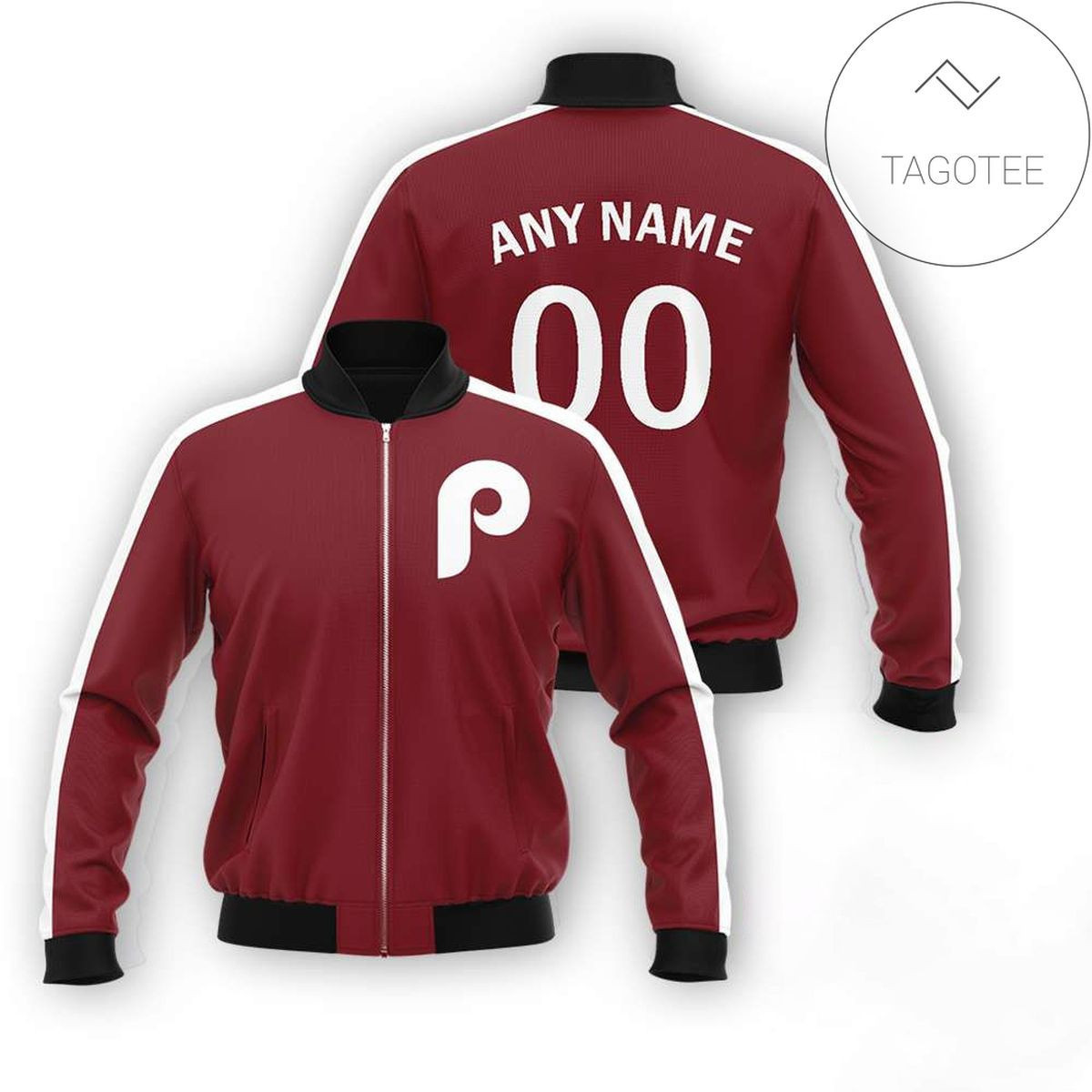 Philadelphia Phillies Custom Name Number Dark Red Bomber Jacket