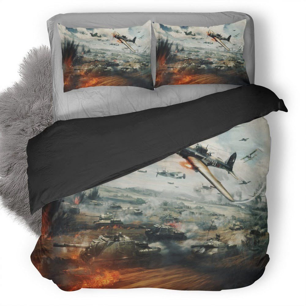 Veteran Bedding Set Battle Field War Plane And Tank Graphic Duvet Covers