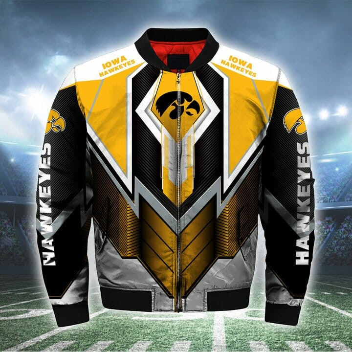 Iowa Hawkeyes Gold Black Bomber Jacket V3