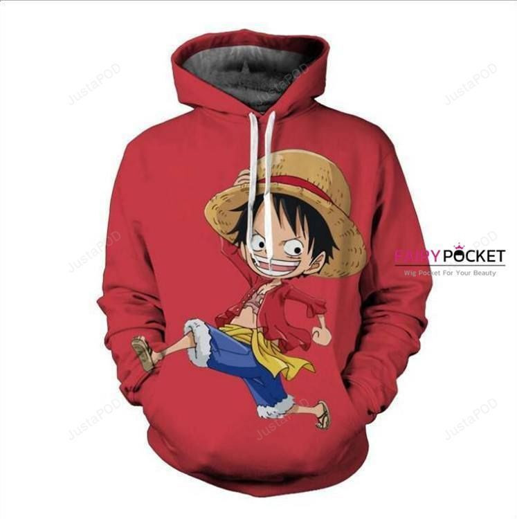 One Piece Young Monkey D. Luffy Red 3D All Over Print Hoodie & Zip Hoodie