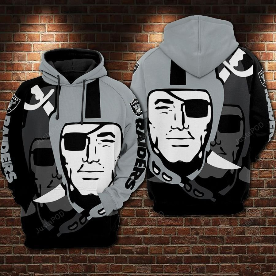 Oakland Raiders Football Big Logo Gray 3D All Over Print Hoodie & Zip Hoodie