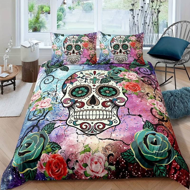 Skull Bedding Set Sugar Skull Floral Graphic Duvet Covers