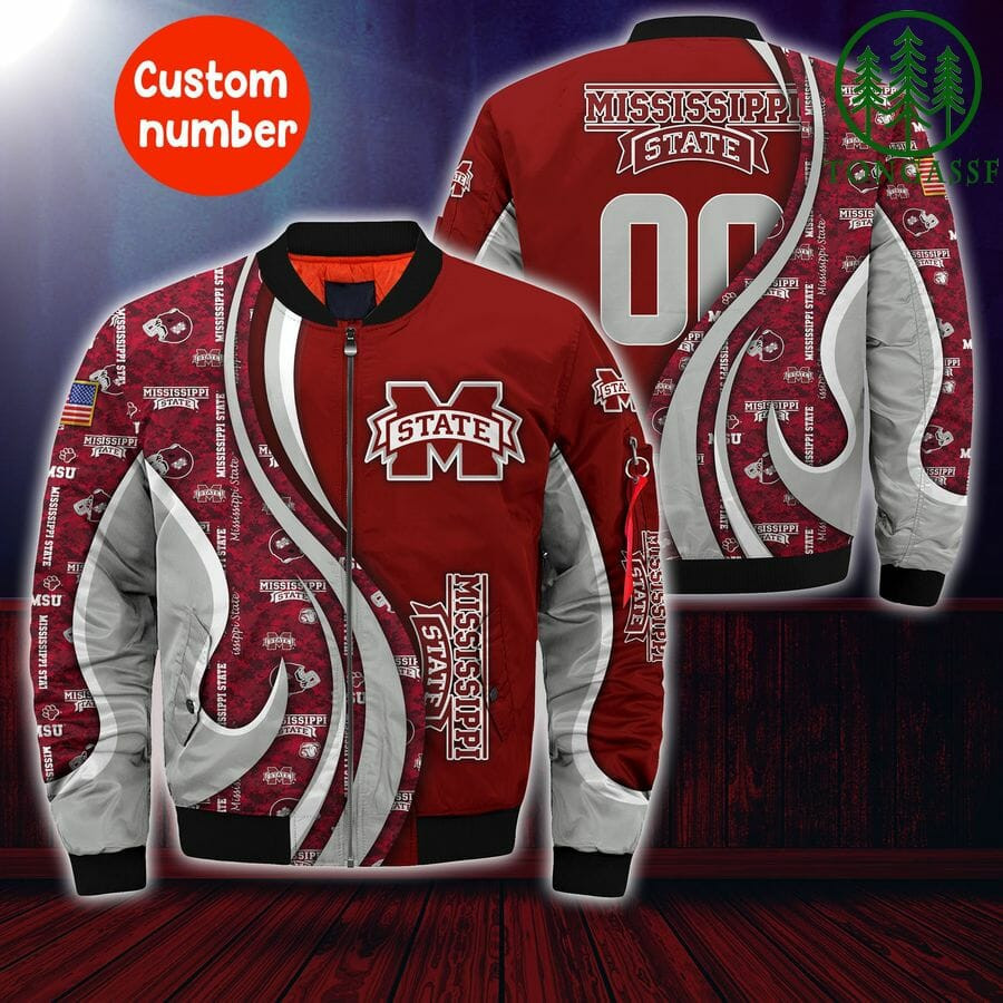 Mississippi State Bulldogs Custom Number Maroon Grey Bomber Jacket