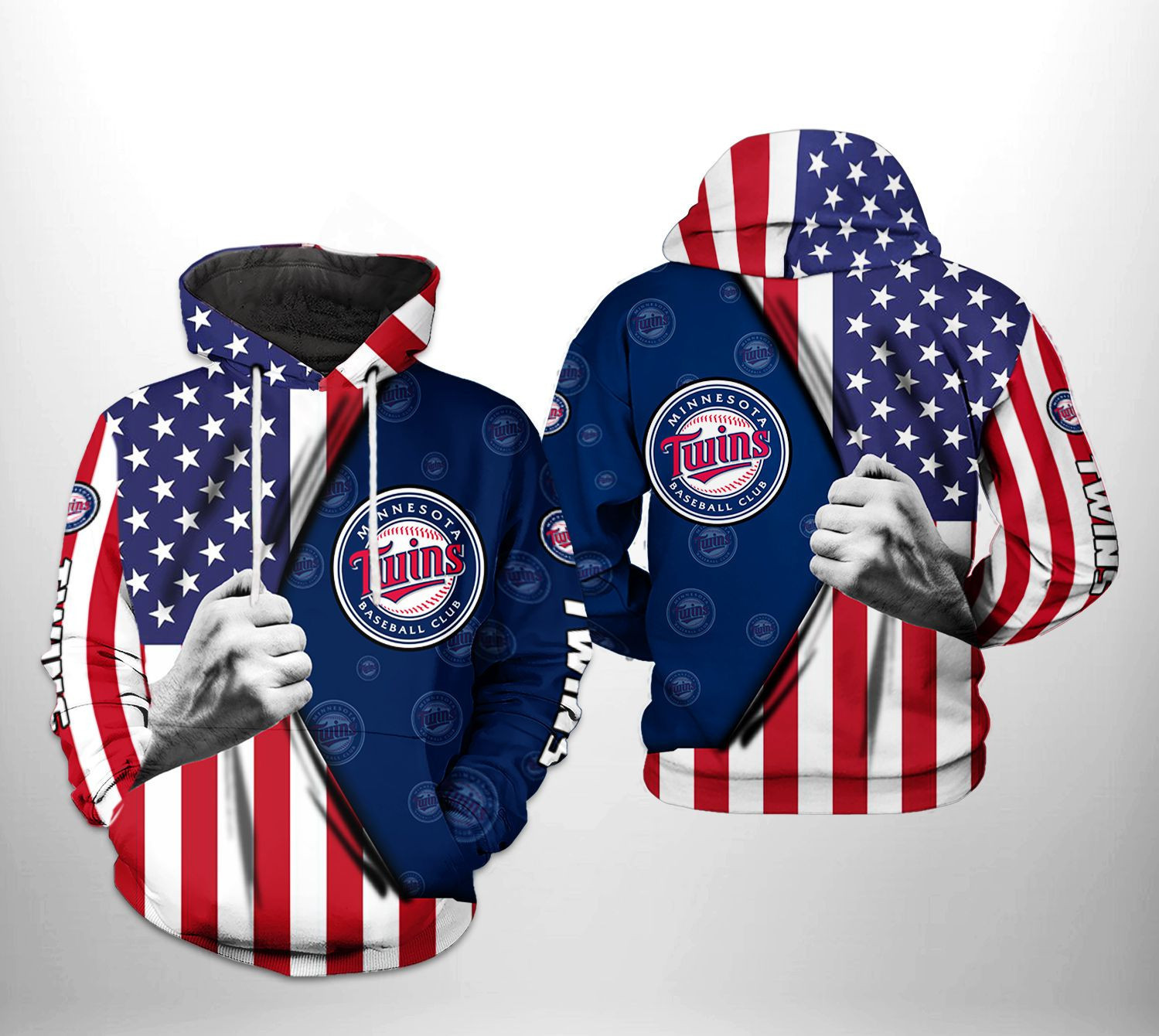 Minnesota Twins MLB US Flag 3D All Over Print Hoodie & Zip Hoodie