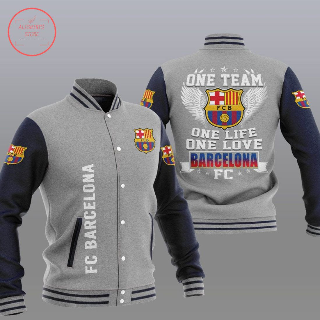 FC Barcelona Grey One Team Baseball Jacket