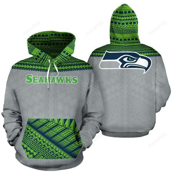 Seattle Seahawks Ncaa Football Maori Tattoo Gray Green 3D All Over Print Hoodie & Zip Hoodie