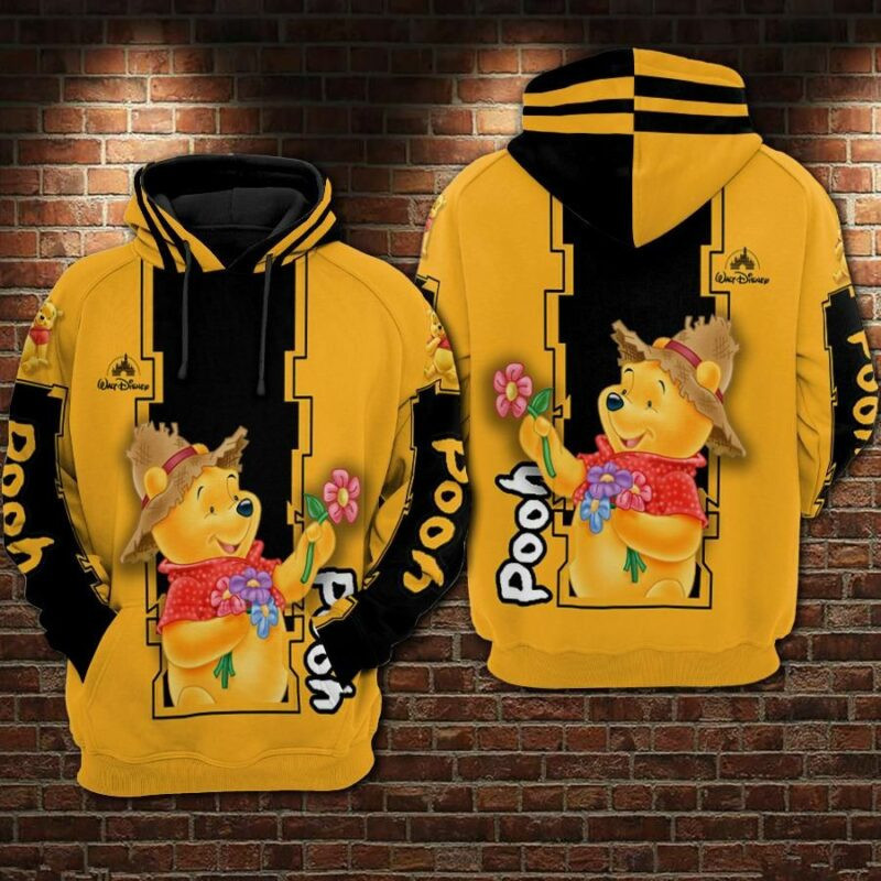 Pooh With Flower Winnie The Pooh Walt 2 Over Print 3d Hoodie Zip Hoodie