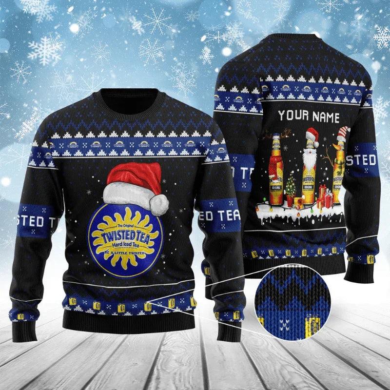 Personalized Twisted Tea Bottle Santa Ugly Christmas Sweater