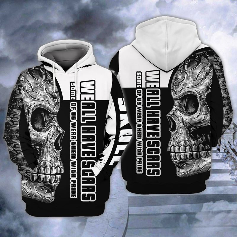 Pride Skull We All Have Scars Some Of Us Wear Them With Pride 3d Hoodie Zip Hoodie