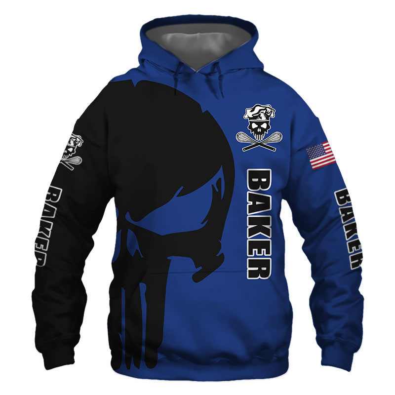 Baker Punisher Skull US Flag Black Blue 3D All Over Print Hoodie & Zip Hoodie