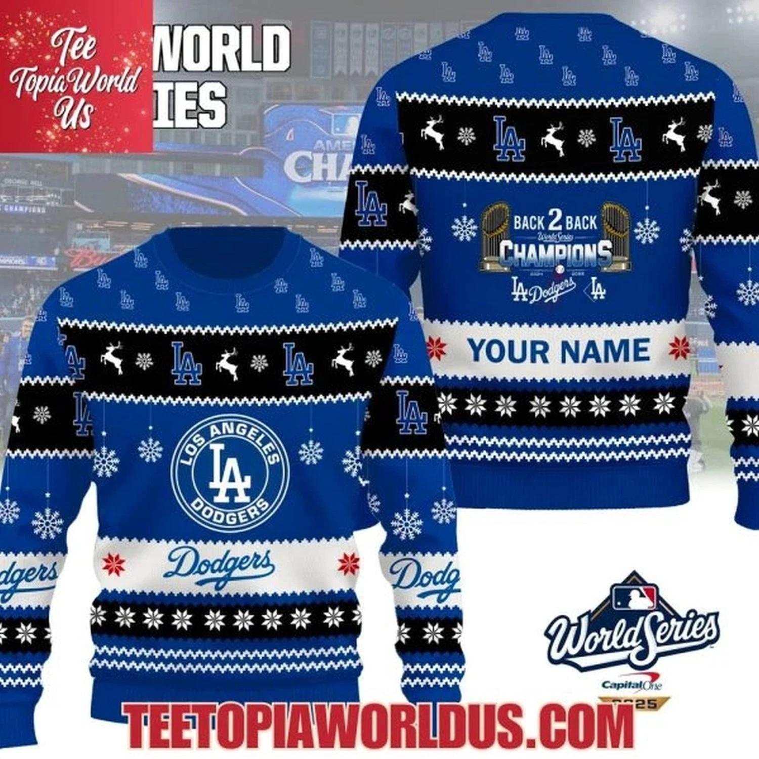 LosAngelss Dodger 2025 Wold Series Champions Ugly Christmas Sweater